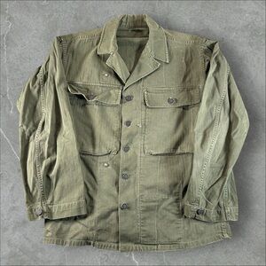 HBT Jacket Mens Large Green 1940s 13 Star‎ Button Us Army Herringbone Twill VTG